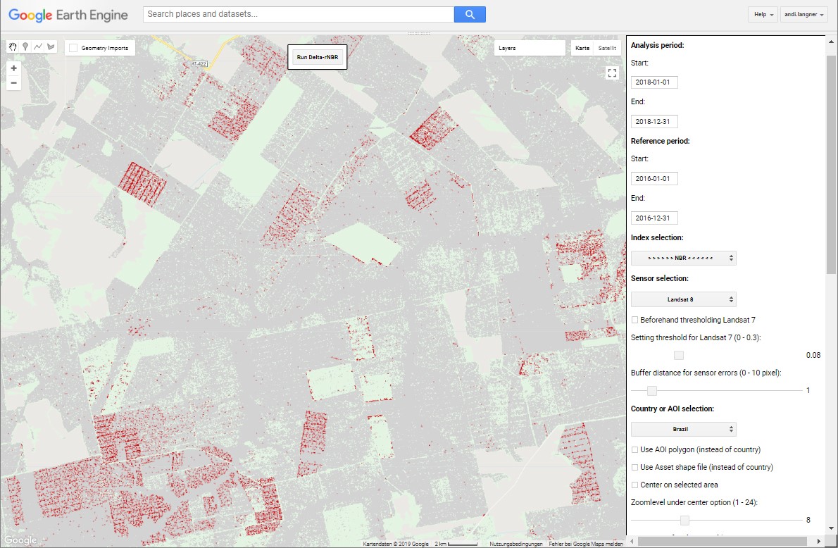 User-interface of the FCDM tool in Google Earth Engine