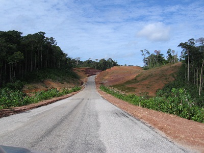 Road in a degraded tropical forest landscape